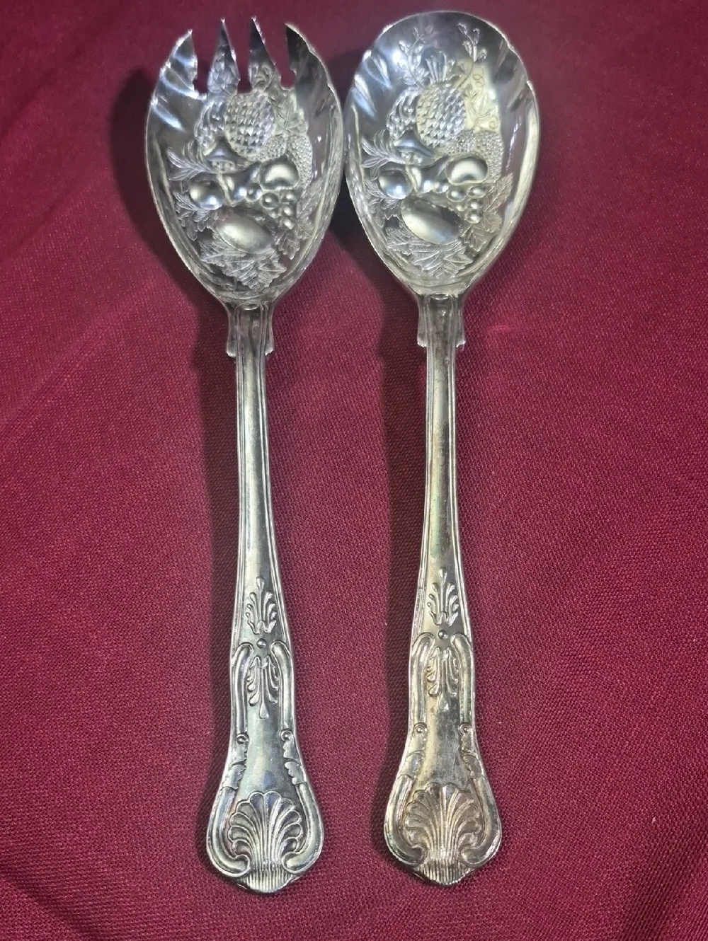 FB Rogers Italy Vintage Silver Plate Berry Style Serving Spoon and Fork Set
